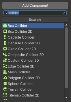 Add a Collider component to a GameObject in Unity